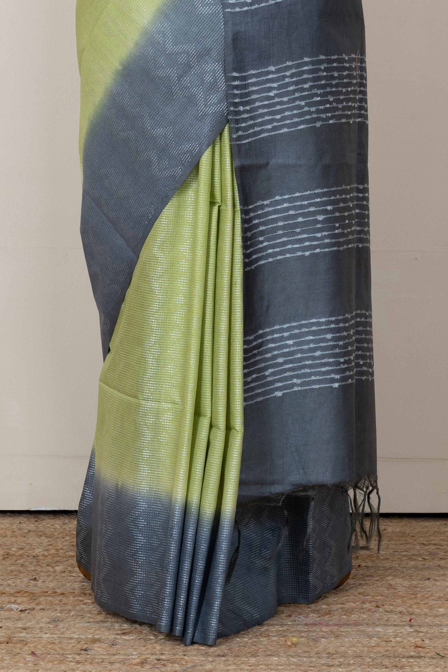 Green blue contrast linen saree
