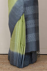 Green blue contrast linen saree