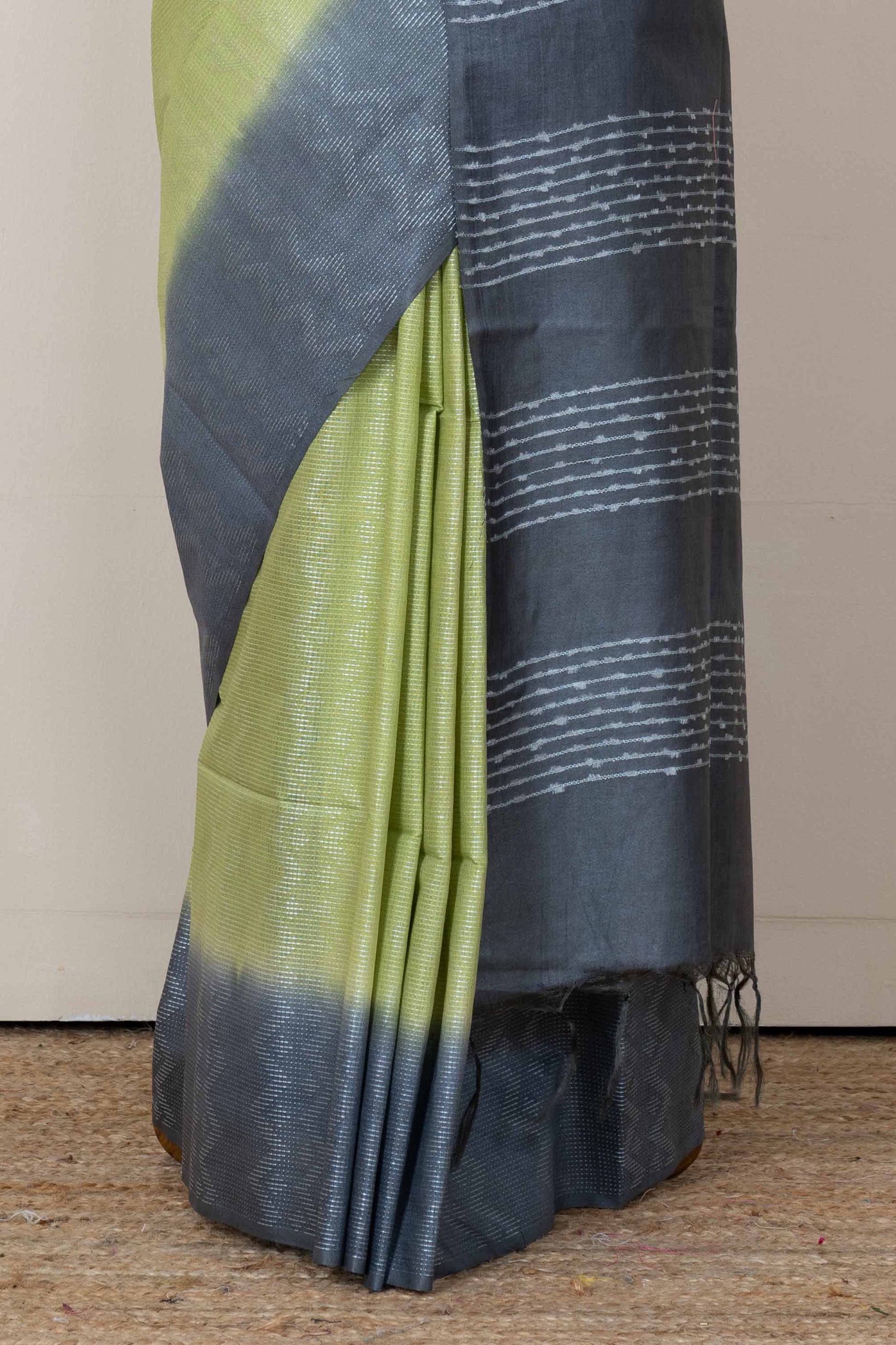 Green blue contrast linen saree
