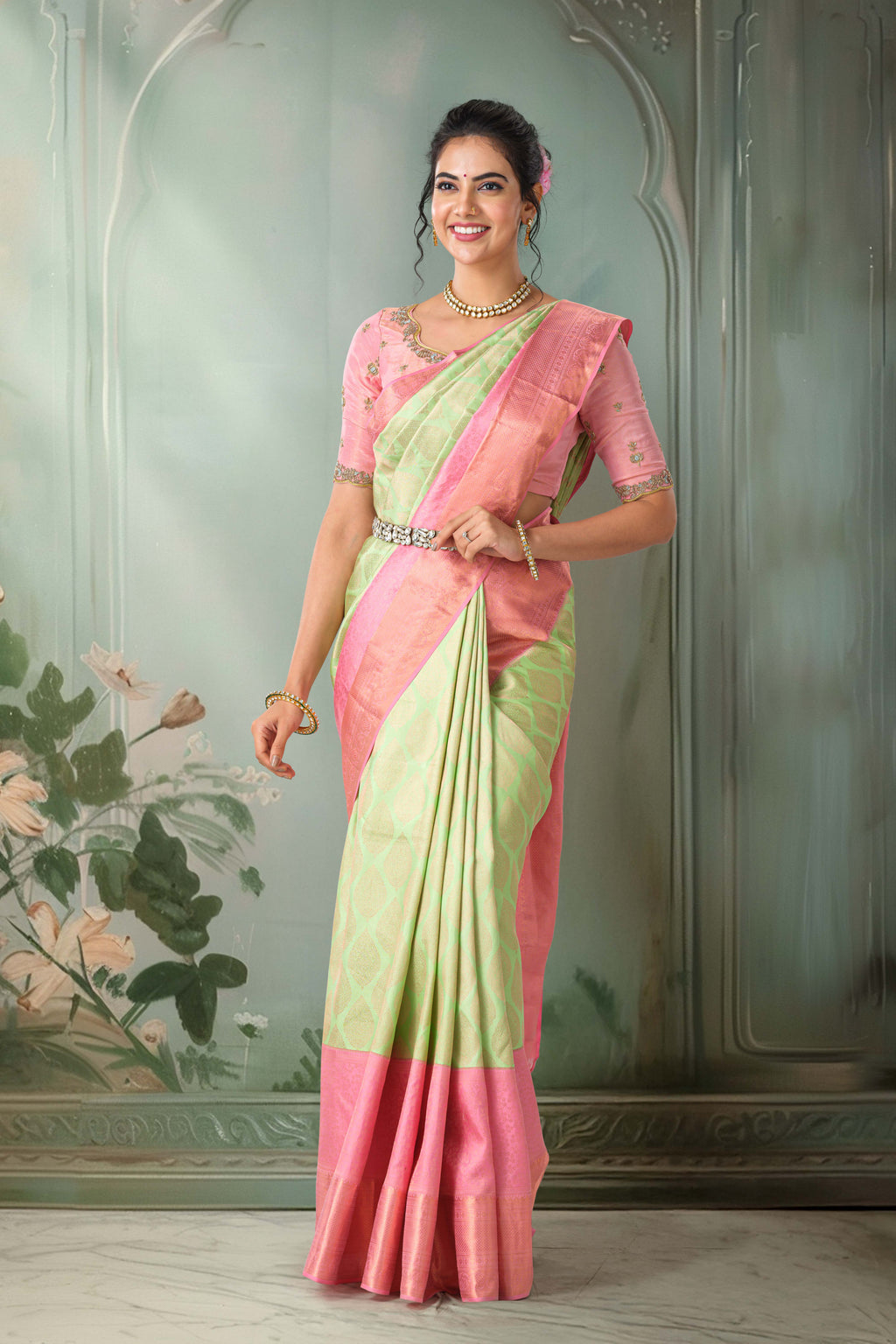 
Green bridal wedding silk saree
