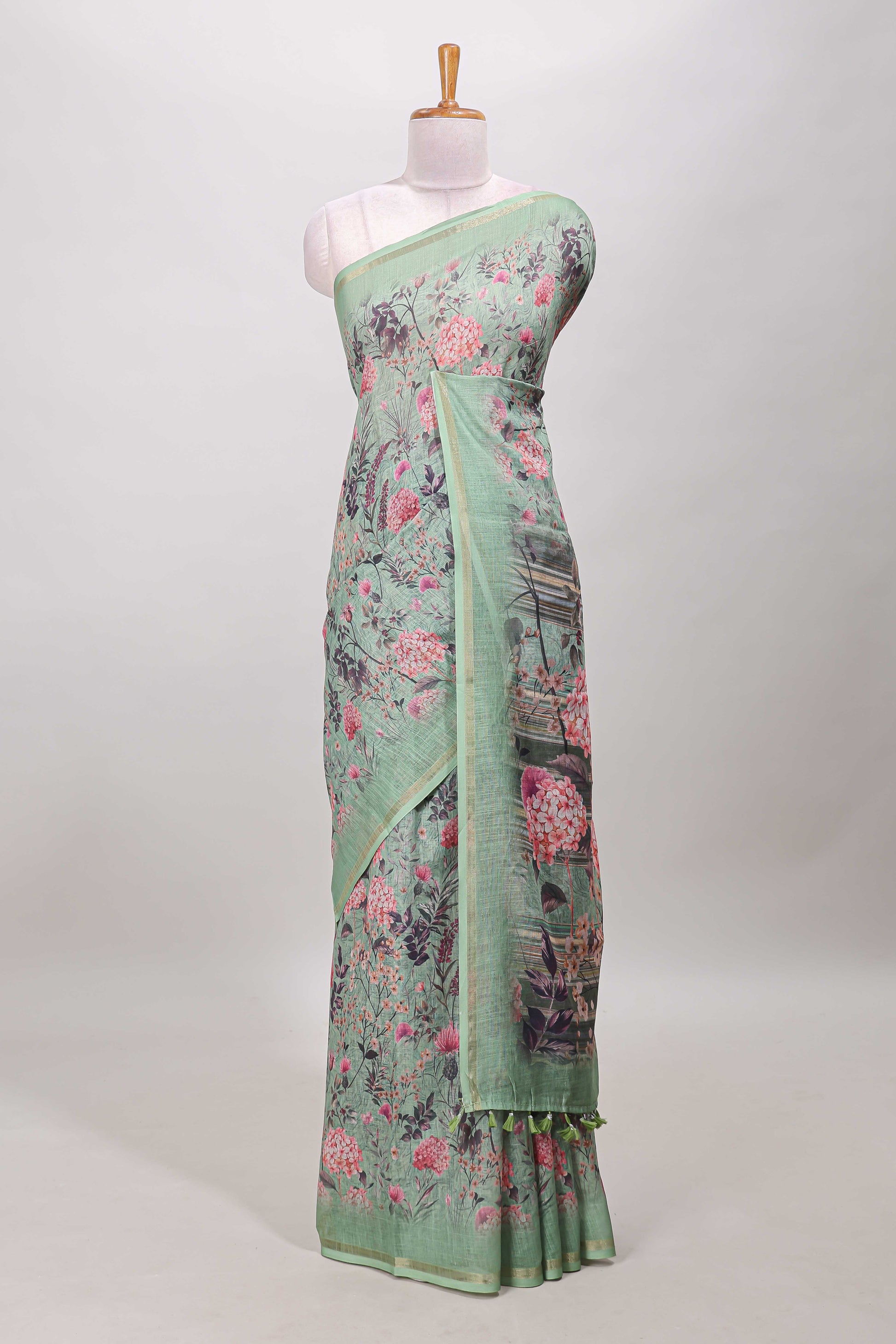  Green casual linen sare