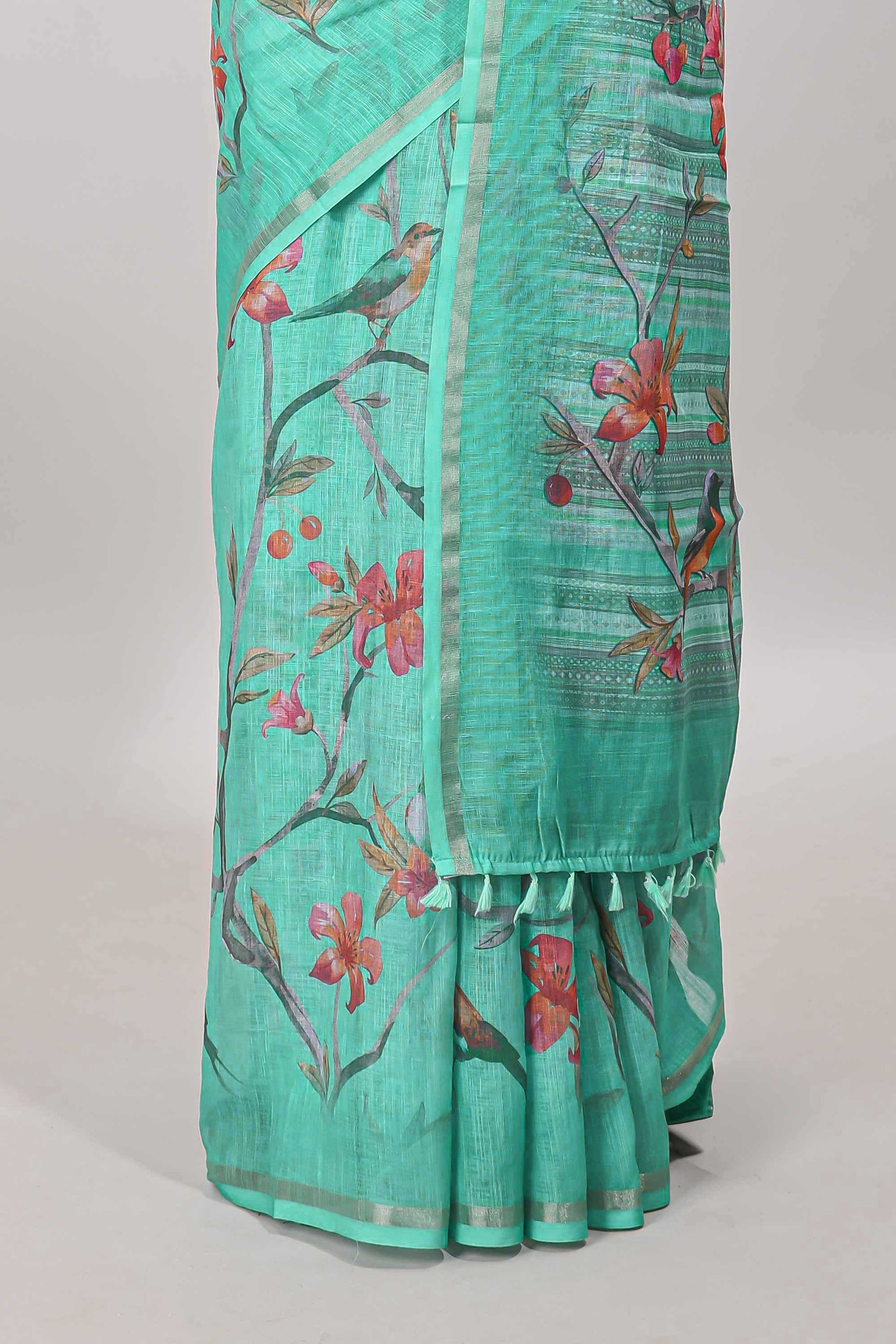 Green casual wear linen cotton sarees