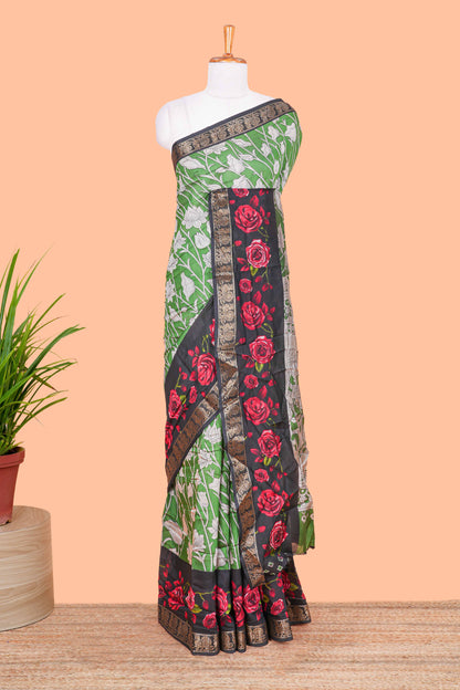Green chanderi cotton saree