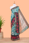 Green chanderi cotton saree kalamkari print contrast zari border
