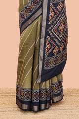 Green chanderi cotton saree with borders