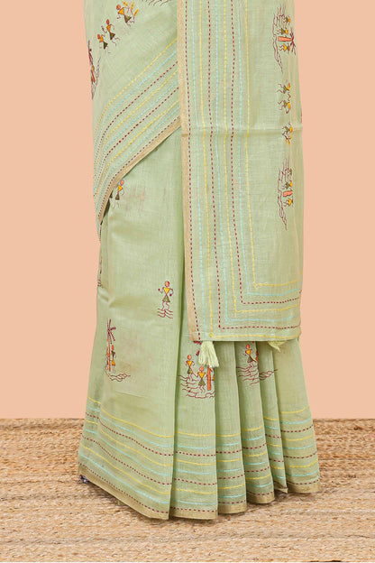 Green chanderi cotton sarees with borders
