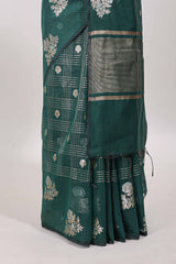 Green chanderi saree self border striped blouse