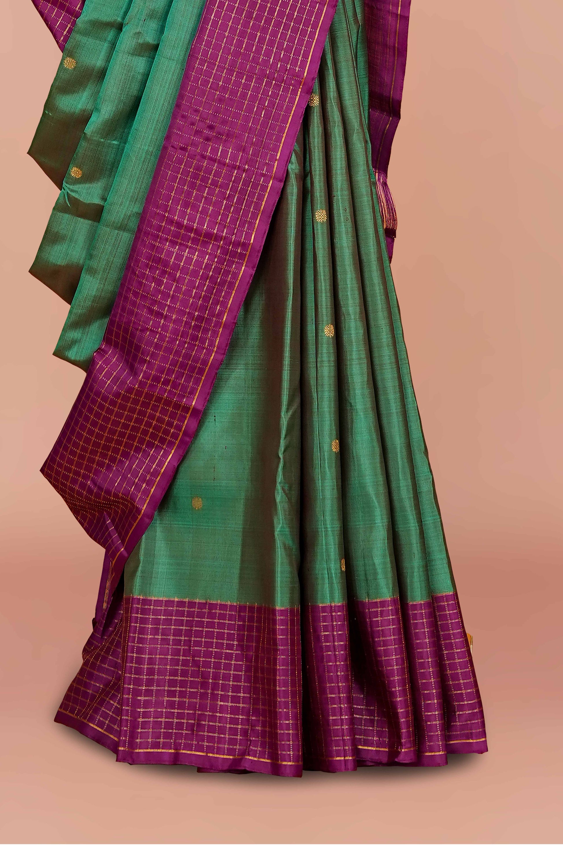 Green checked border silk saree