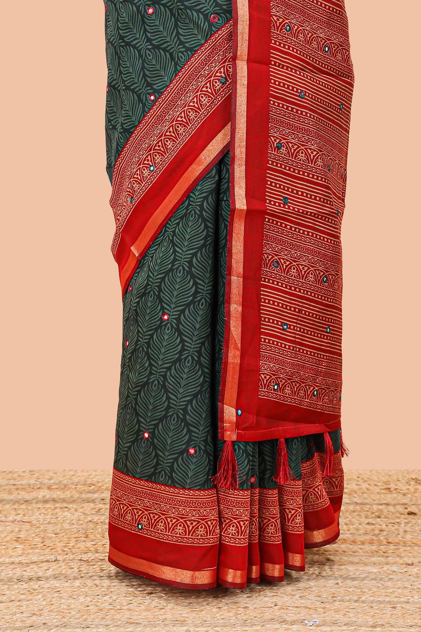 Green contrast border chanderi saree