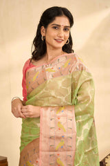 Green cotton Kota saree contrast border