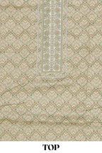 Green cotton geometric embroidery dress material