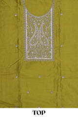 Green cotton silk designer suit