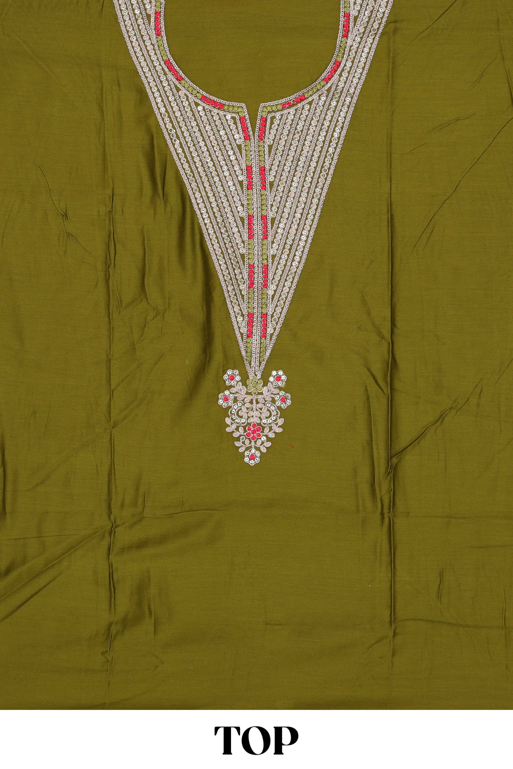 Green cotton silk embroidered dress material