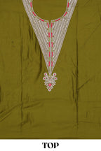 Green cotton silk embroidered dress material