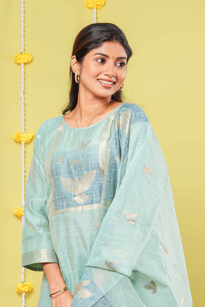 Green cotton zari detail suit