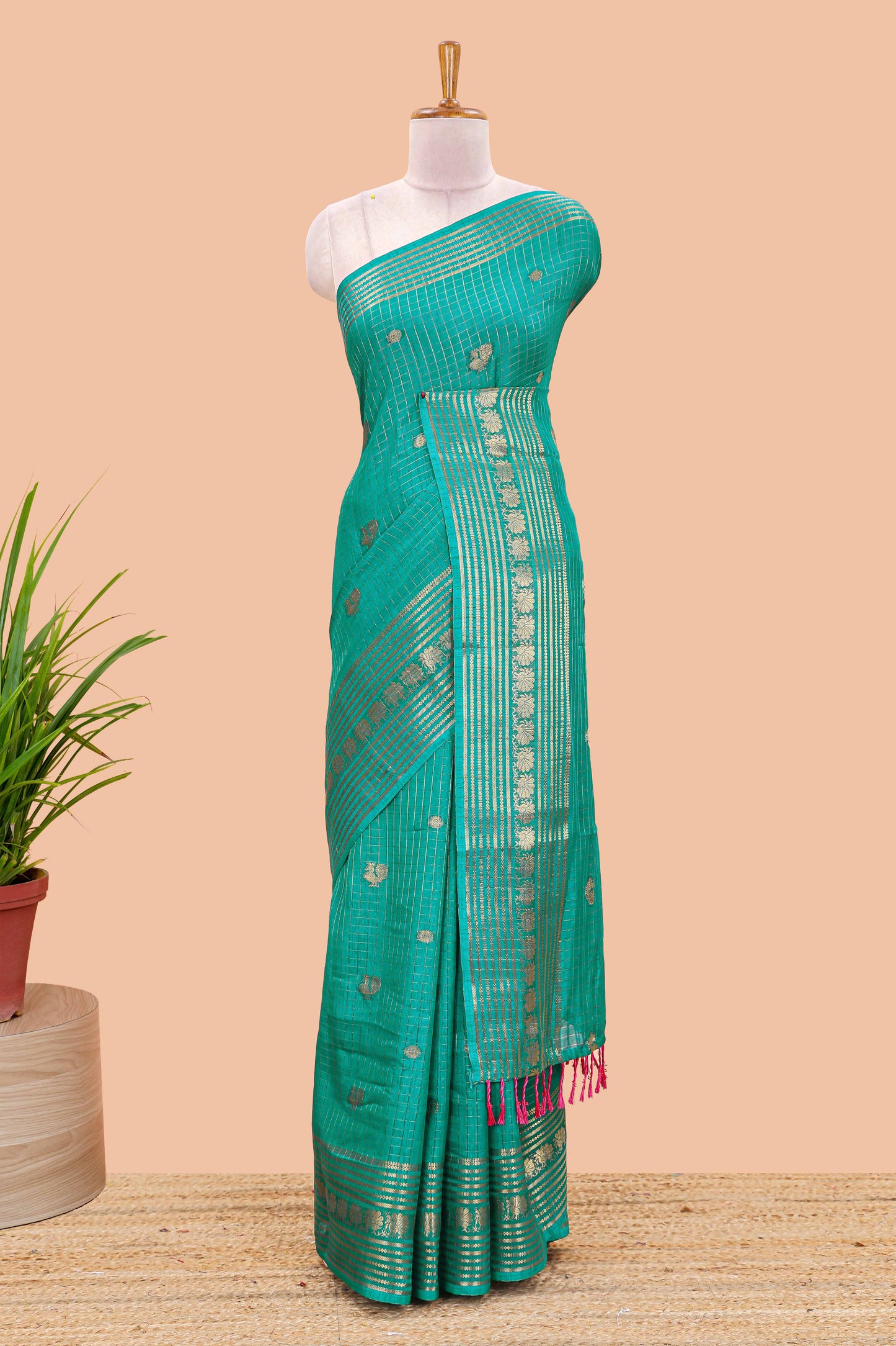 Green dola silk coin motif saree