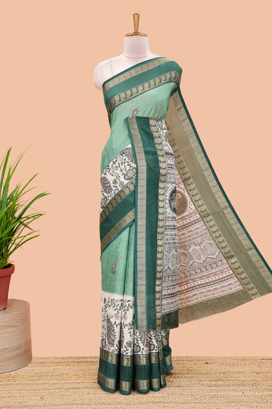Green dola silk floral saree
