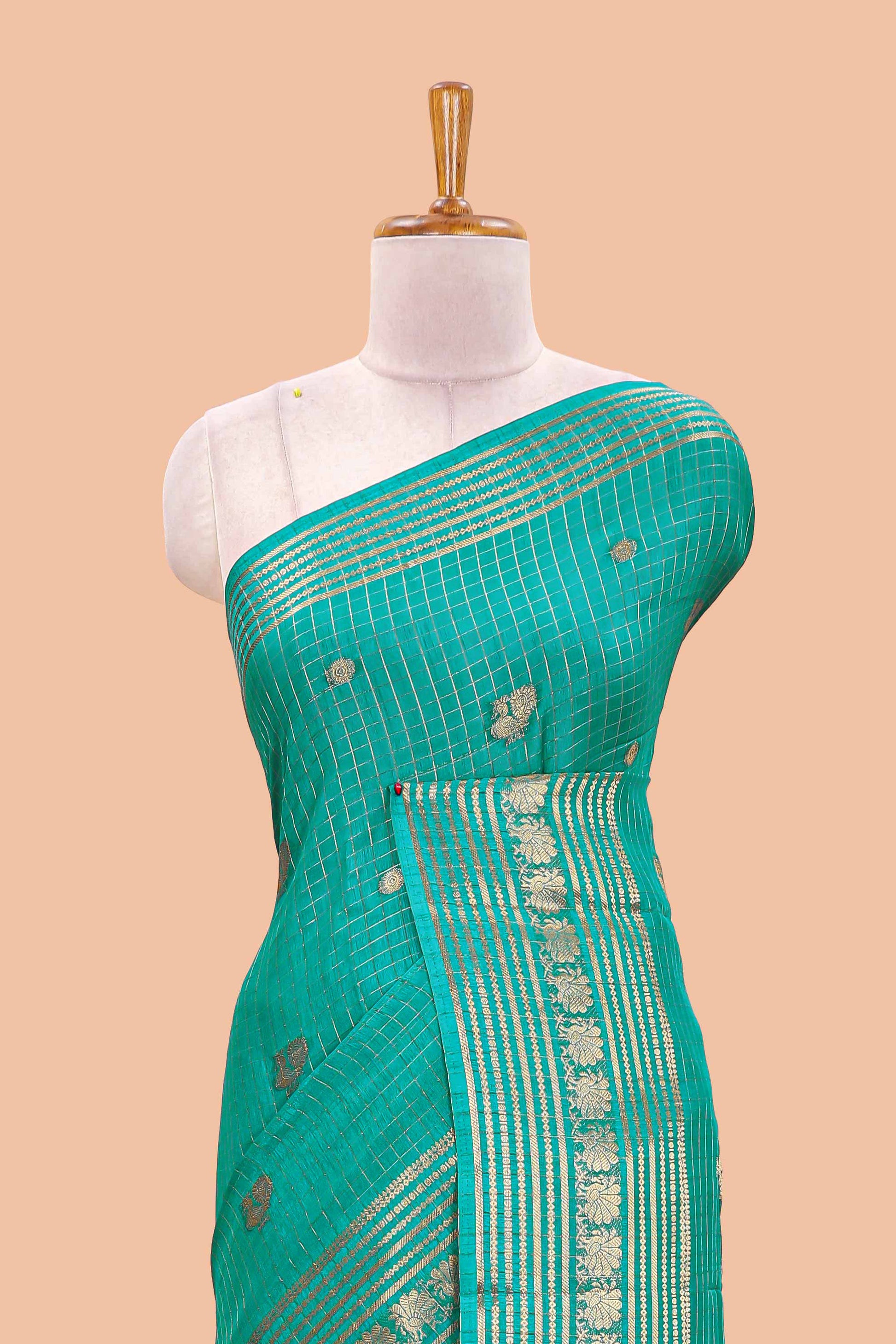 Green dola silk zari border saree