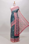 Green elephant motifs linen cotton saree