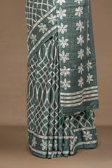 Green ethnic linen saree