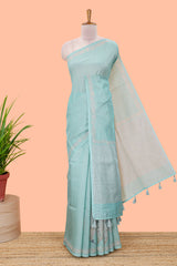 Green featuring crane bird motif print and contrast pallu Kota cotton saree