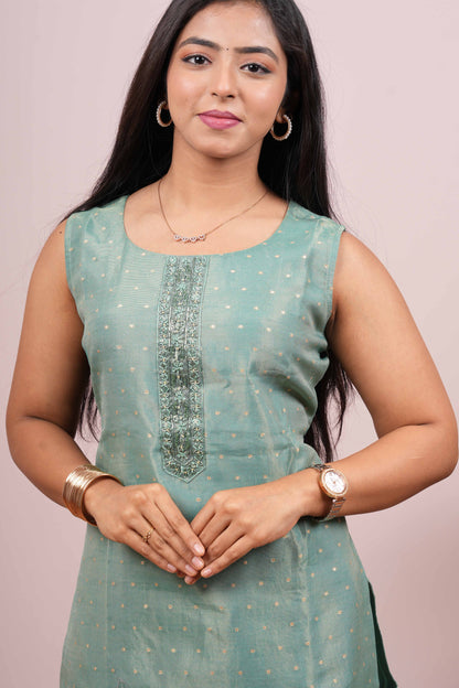 Green festive ethnic suit with dupatta