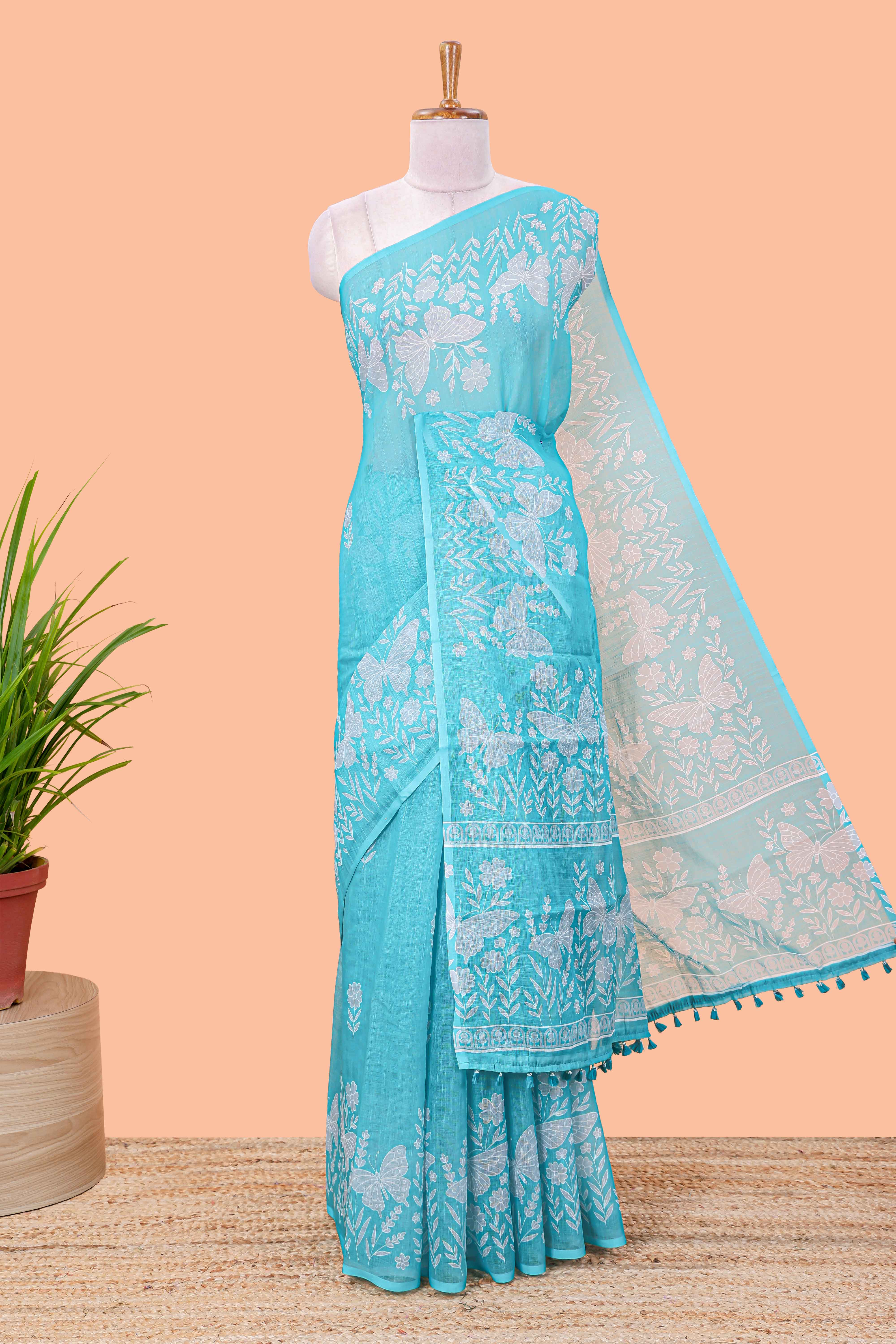 Green festive linen saree