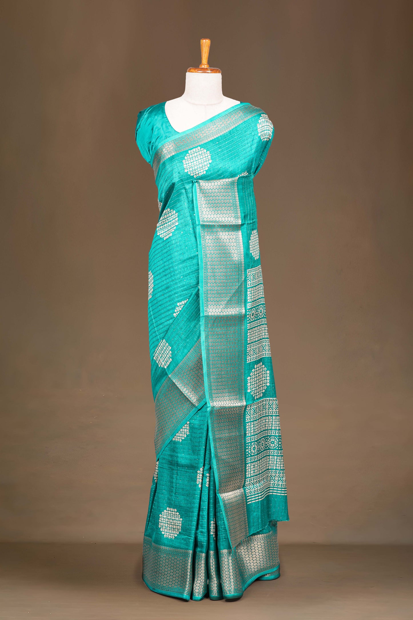 Green floral butta silk saree
