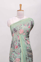  Green floral linen cotton saree