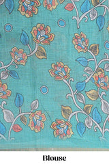 Green floral print pallu linen cotton saree