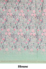  Green floral printed pallu saree
