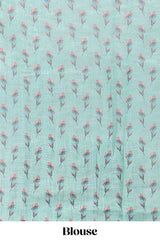 Green floral vine pattern linen saree