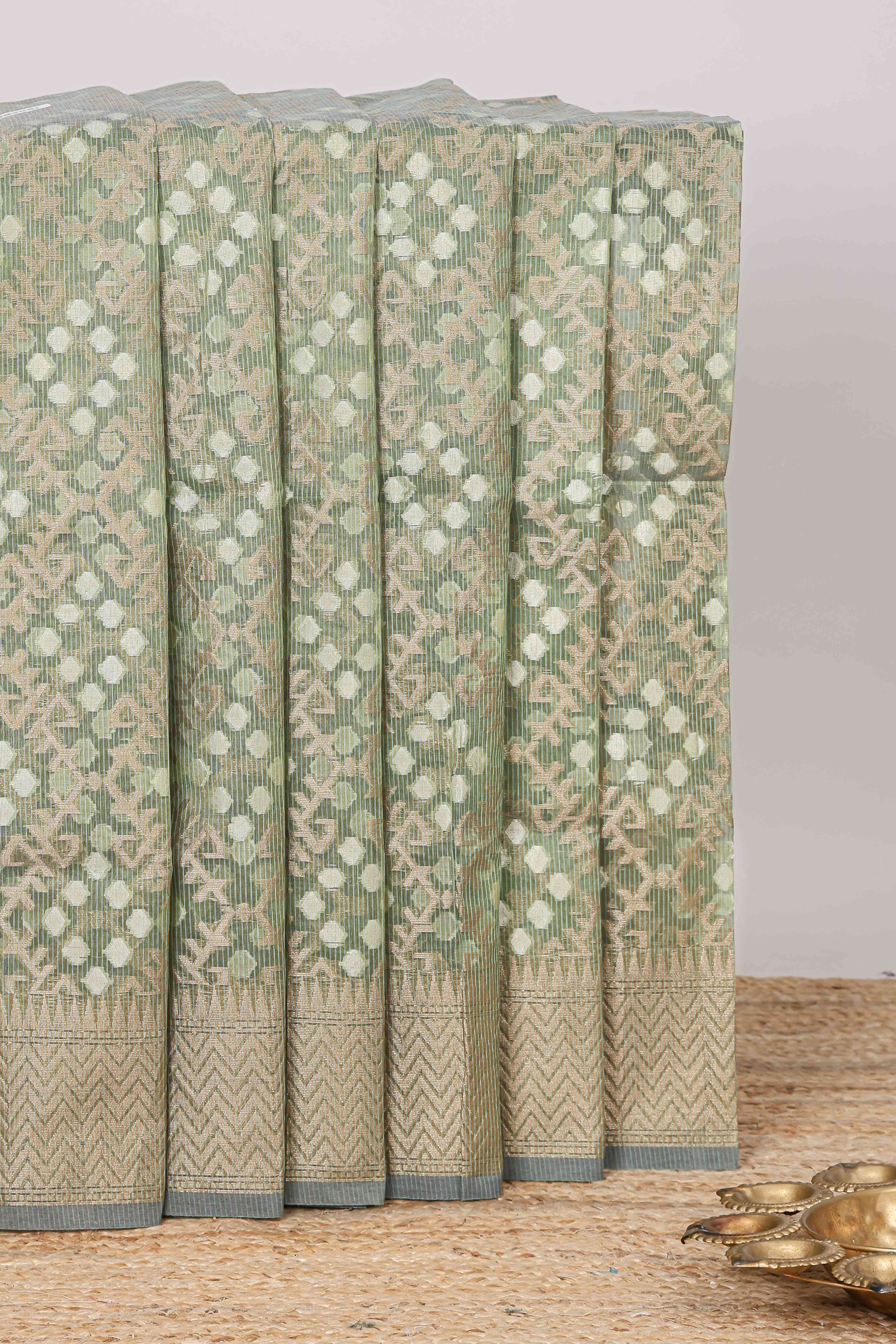 Green geometric zari weaving Kota cotton saree
