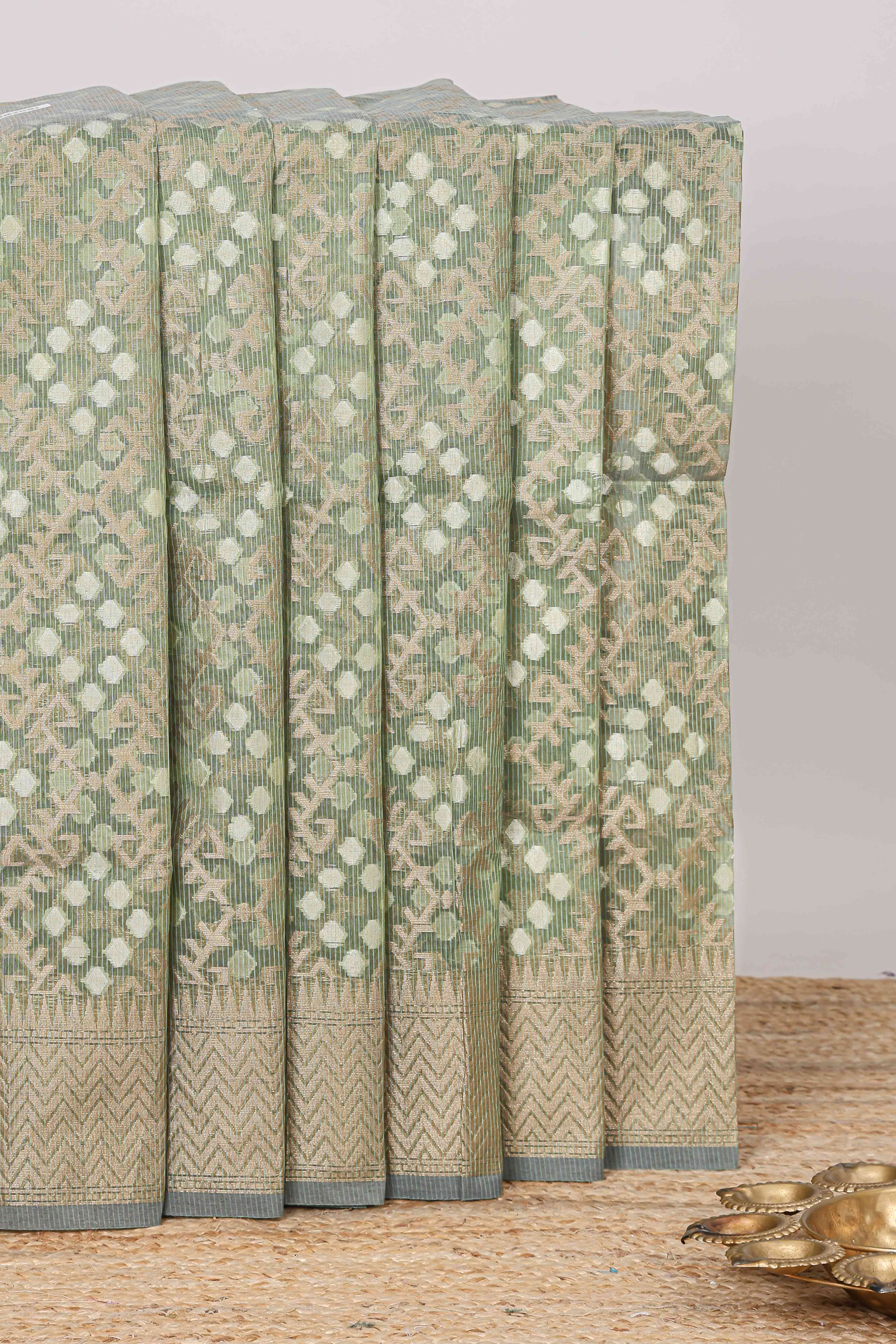 Green geometric zari weaving Kota cotton saree