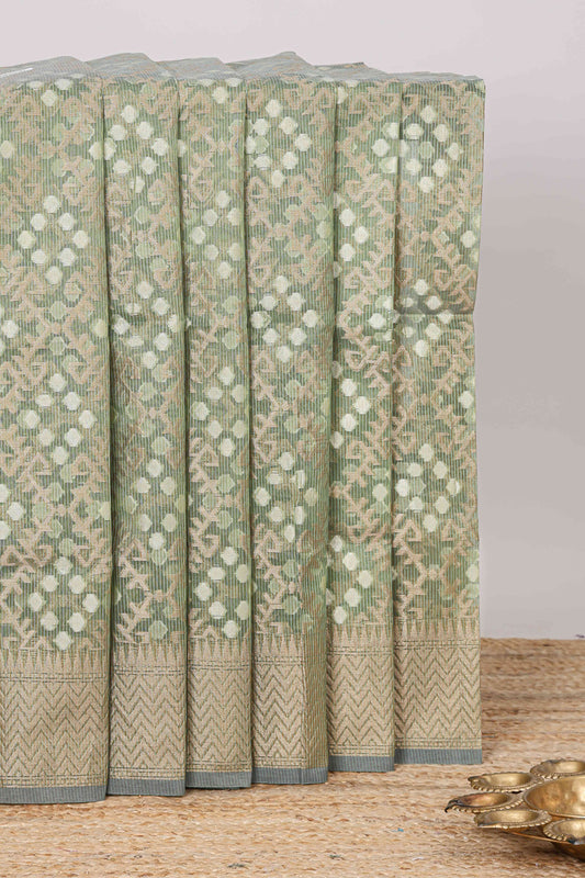 Green geometric zari weaving Kota cotton saree

