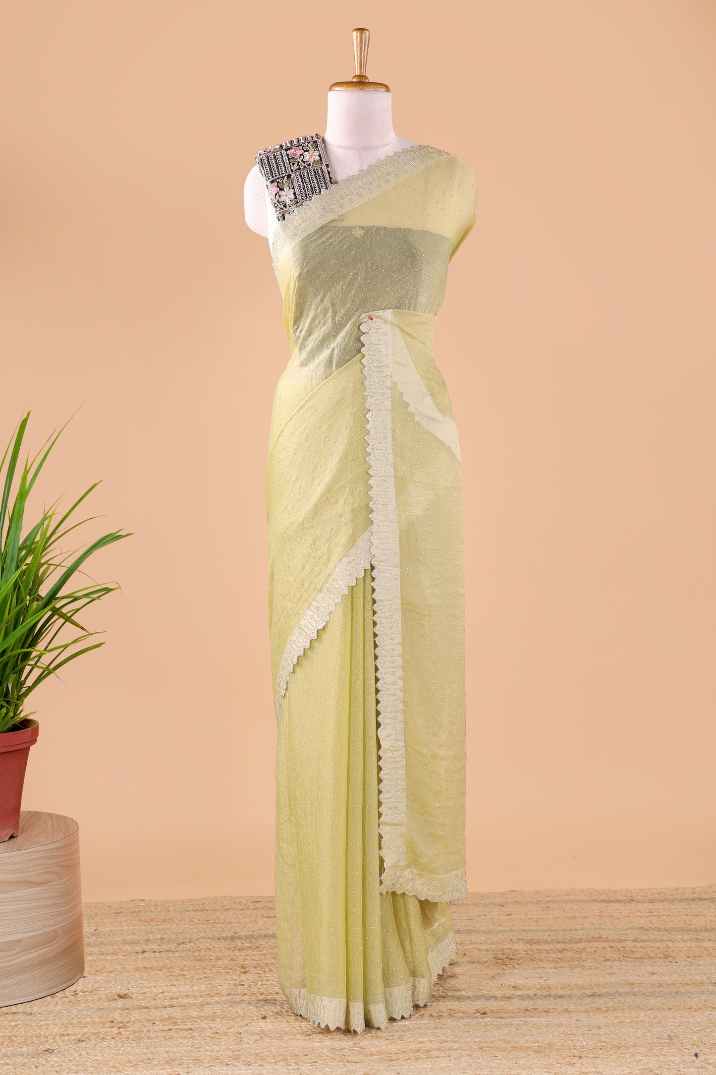 Green georgette silk bead work saree