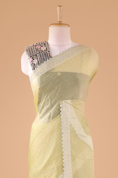 Green georgette silk sequin blouse saree