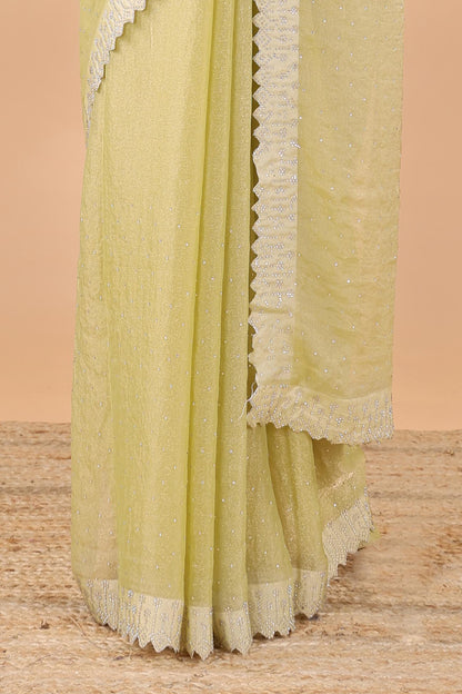 Green georgette silk short pallu saree