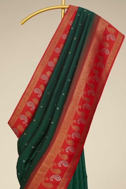 Green kathan silk saree contrast border 