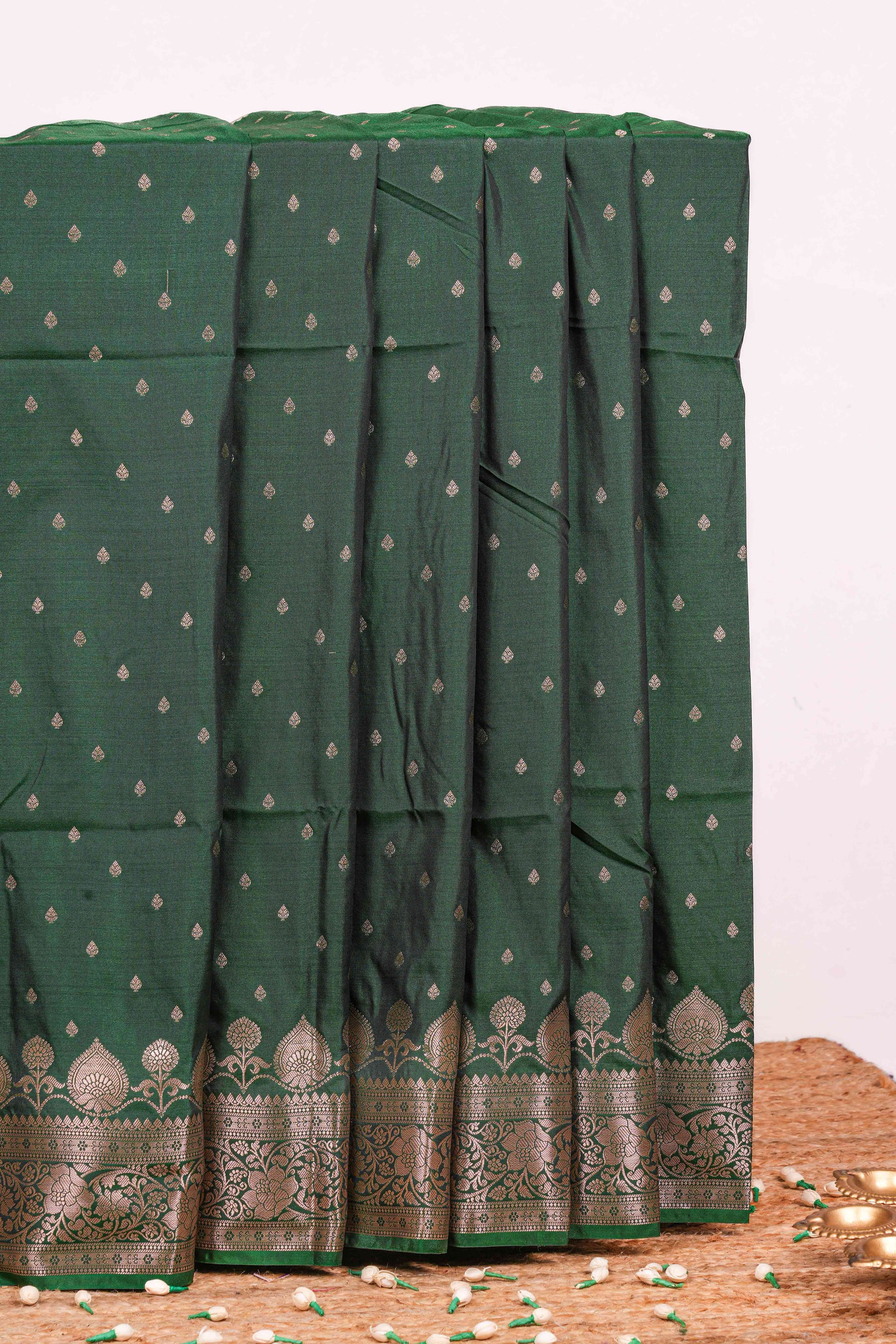Green kathan silk zari motif saree