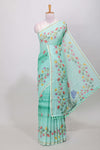 Green linen cotton floral saree