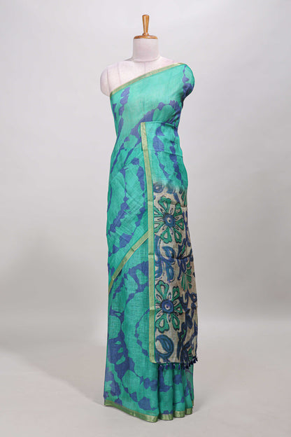 Green linen cotton saree