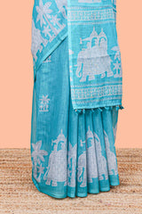 Green linen cotton saree for daily wear
