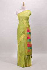 Green linen cotton saree with stripes