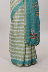 Green linen sarees with self zari border
