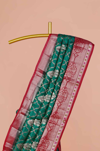 Green maroon tussar silk saree