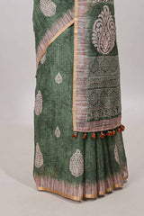  Green matching blouse saree