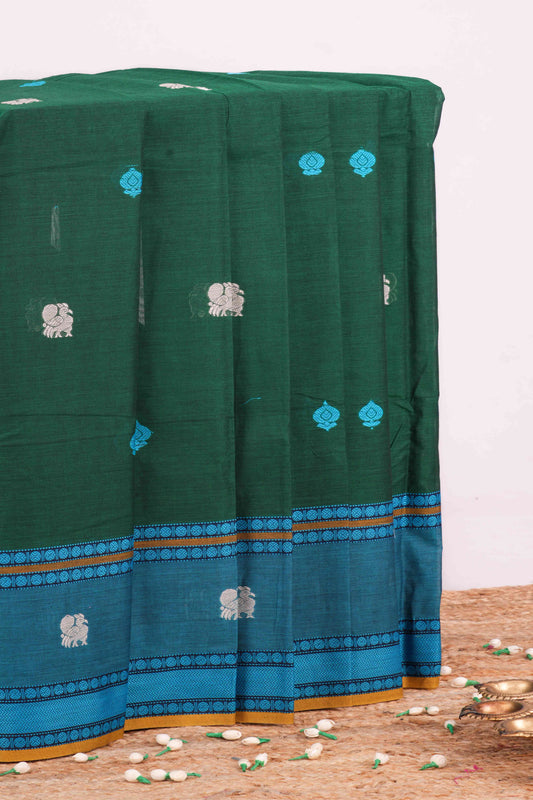 Green mayil motif Chirala cotton saree