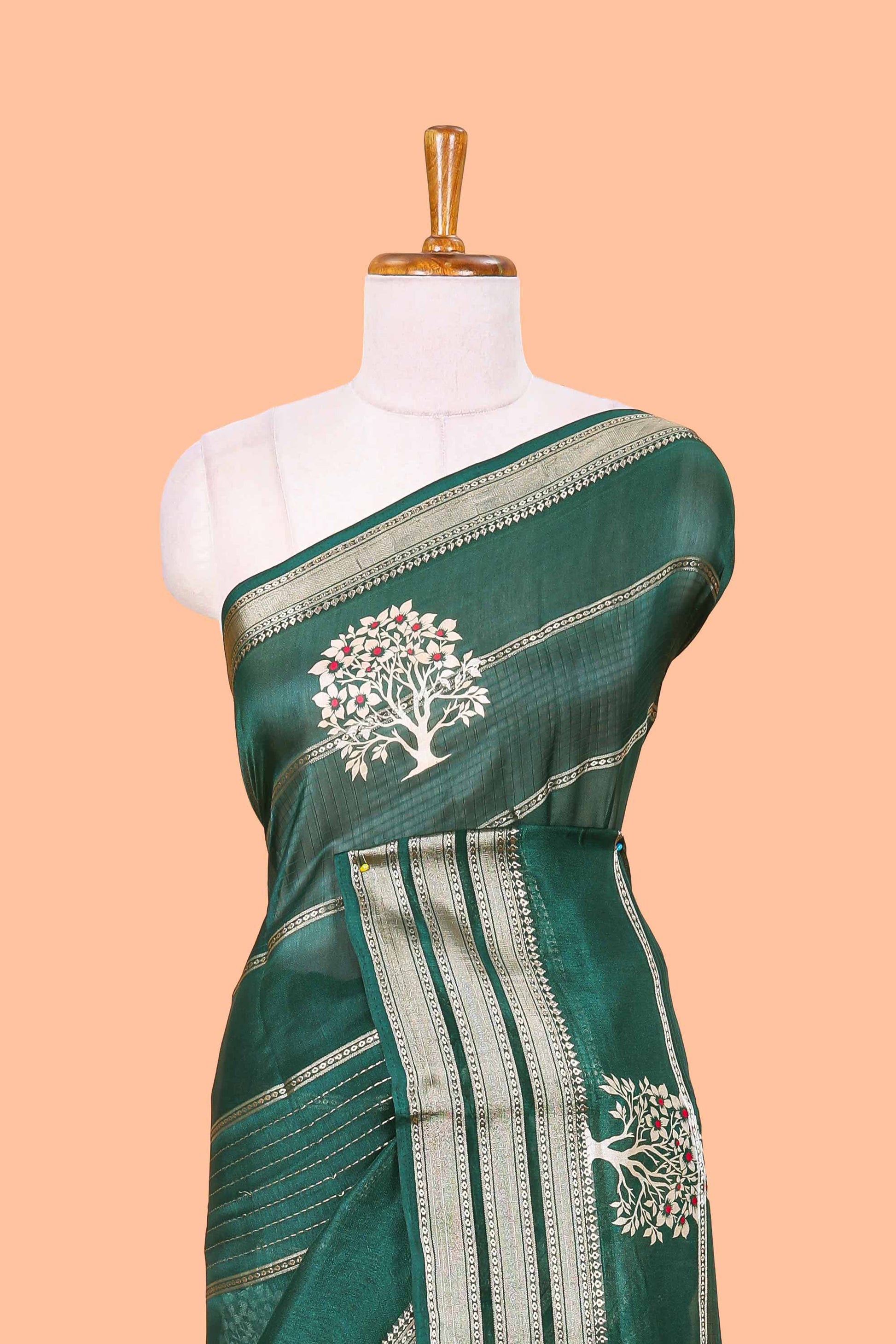 Green moss chiffon butta saree