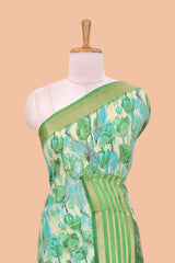 Green moss chiffon contrast pallu saree